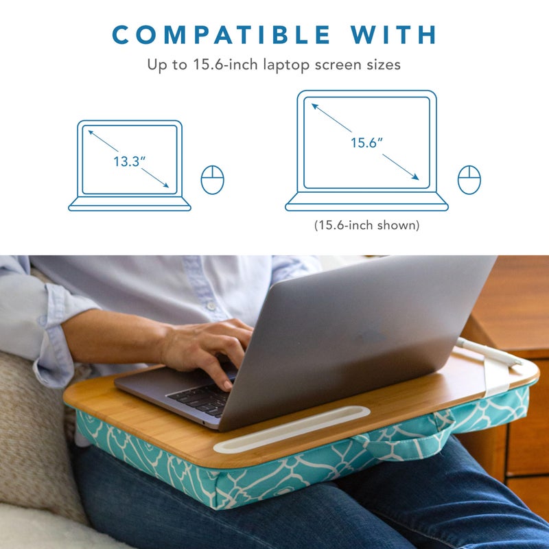 LAPGEAR XL Designer Lap Desk with Phone Holder and Device Ledge - Aqua Trellis - Fits up to 17.3 Inch Laptops - Style No. 45512 - Image 2